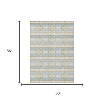 3' X 5' Ivory And Cream Tribal Washable Indoor Outdoor Area Rug HomeRoots