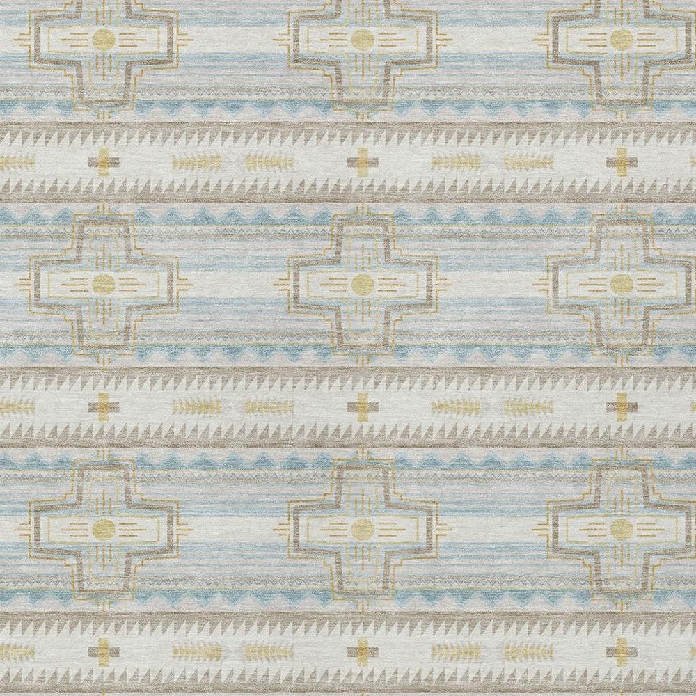 3' X 5' Ivory And Cream Tribal Washable Indoor Outdoor Area Rug — view 9