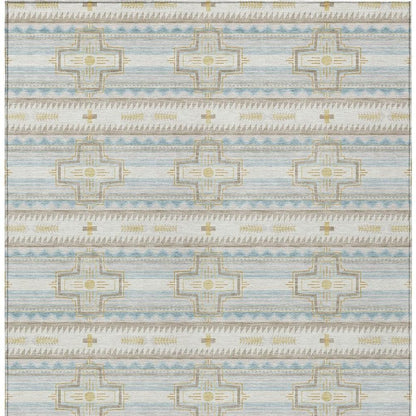 3' X 5' Ivory And Cream Tribal Washable Indoor Outdoor Area Rug
