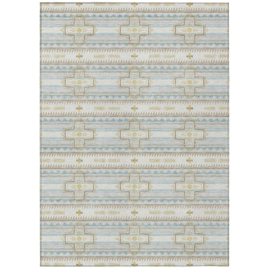 3' X 5' Ivory And Cream Tribal Washable Indoor Outdoor Area Rug