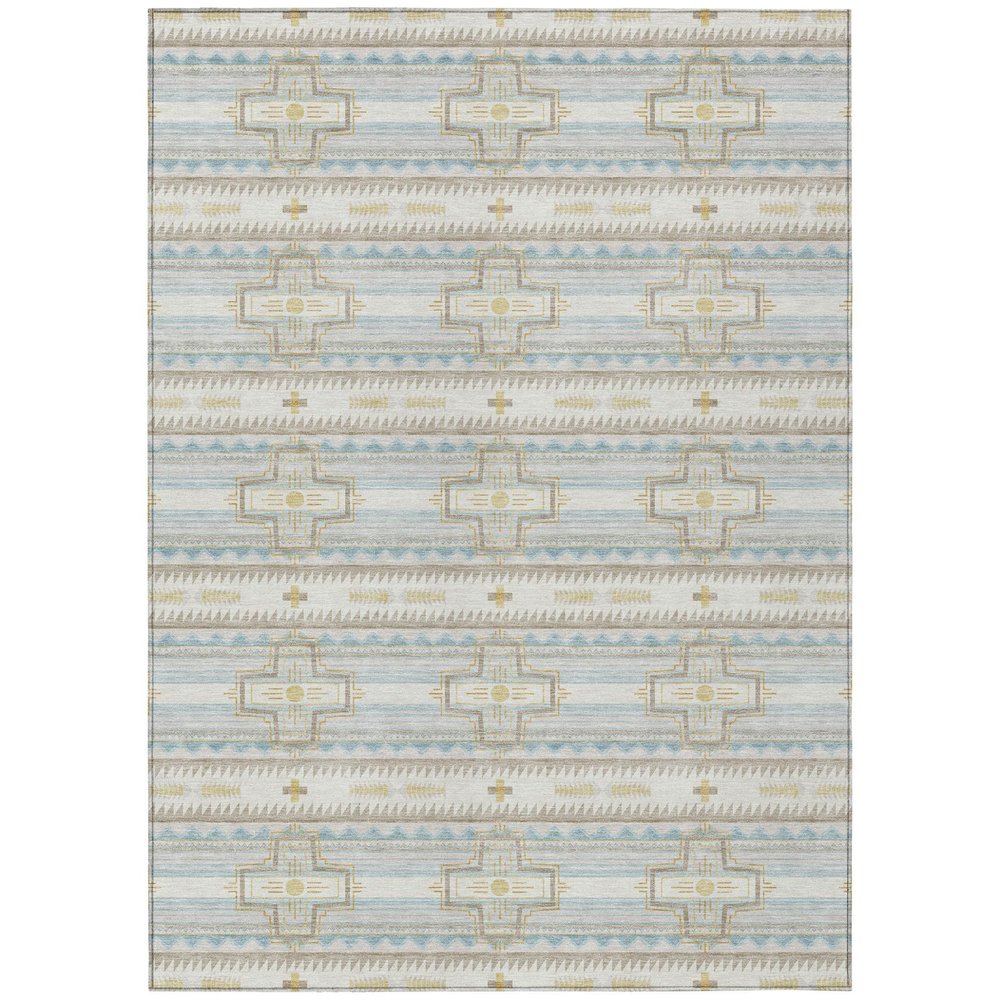 3' X 5' Ivory And Cream Tribal Washable Indoor Outdoor Area Rug — view 1