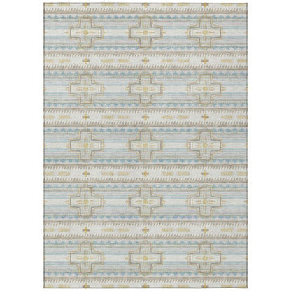 3' X 5' Ivory And Cream Tribal Washable Indoor Outdoor Area Rug