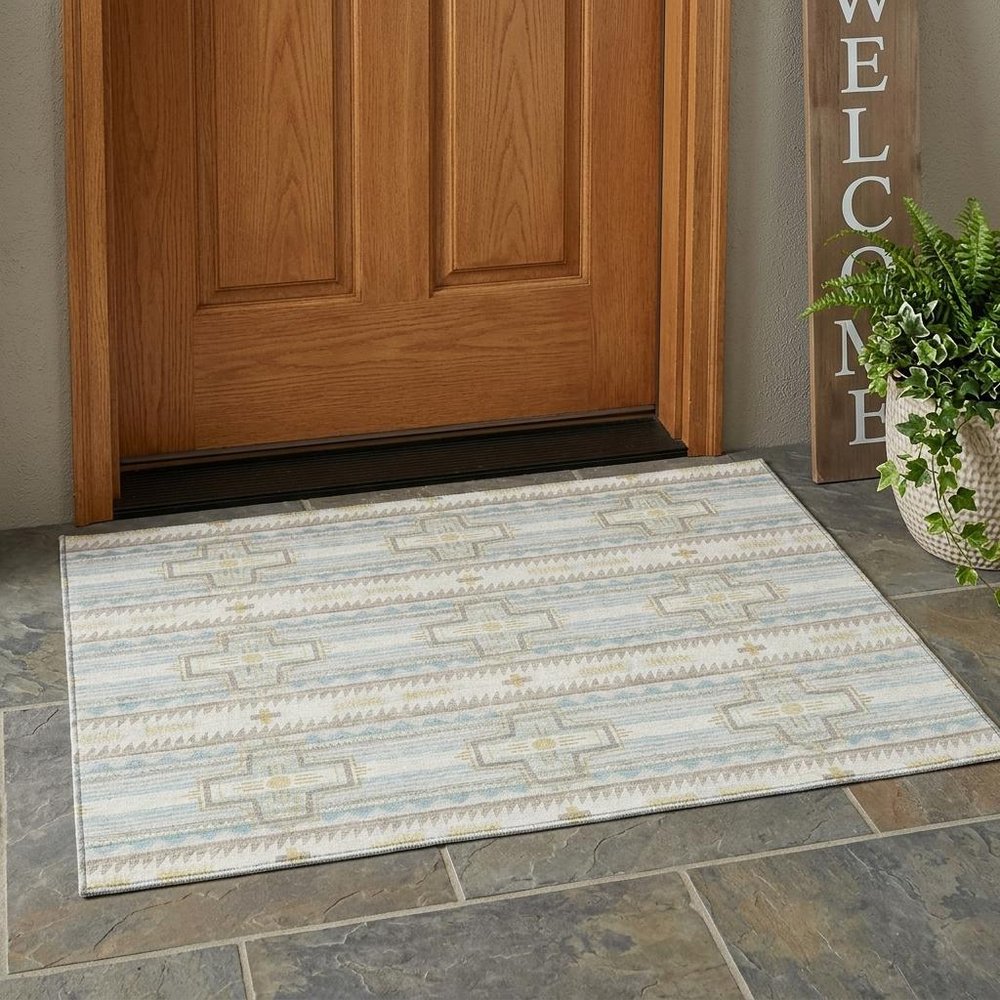 3' X 5' Ivory And Cream Tribal Washable Indoor Outdoor Area Rug HomeRoots