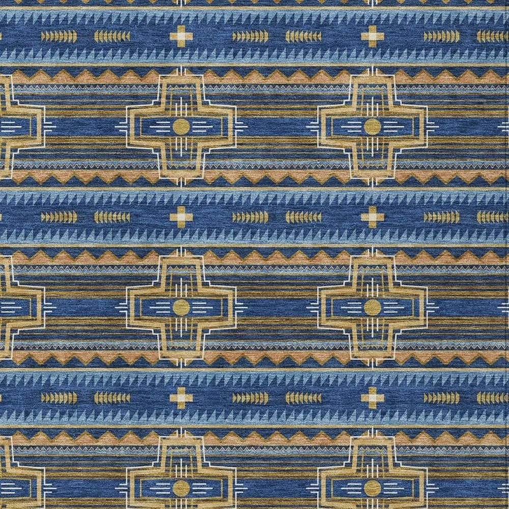 3' X 5' Navy Blue And Coral Tribal Washable Indoor Outdoor Area Rug HomeRoots