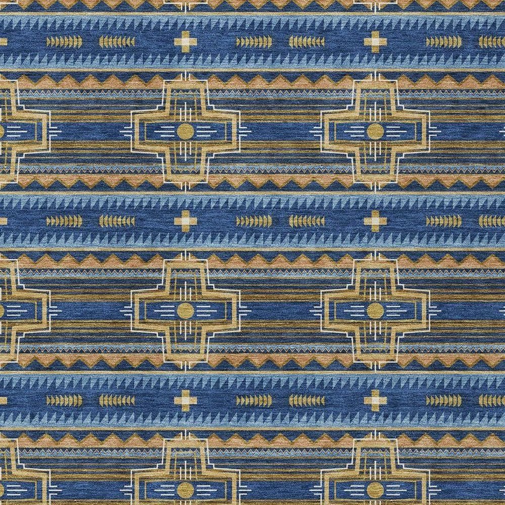 3' X 5' Navy Blue And Coral Tribal Washable Indoor Outdoor Area Rug HomeRoots
