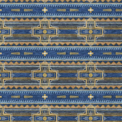 3' X 5' Navy Blue And Coral Tribal Washable Indoor Outdoor Area Rug HomeRoots