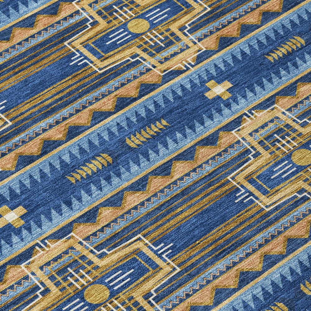 3' X 5' Navy Blue And Coral Tribal Washable Indoor Outdoor Area Rug HomeRoots