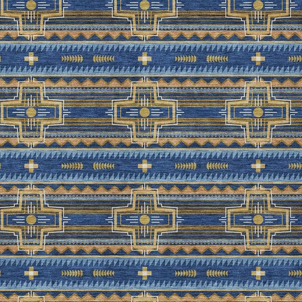 5' X 8' Navy Blue And Coral Tribal Washable Indoor Outdoor Area Rug