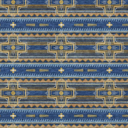 5' X 8' Navy Blue And Coral Tribal Washable Indoor Outdoor Area Rug