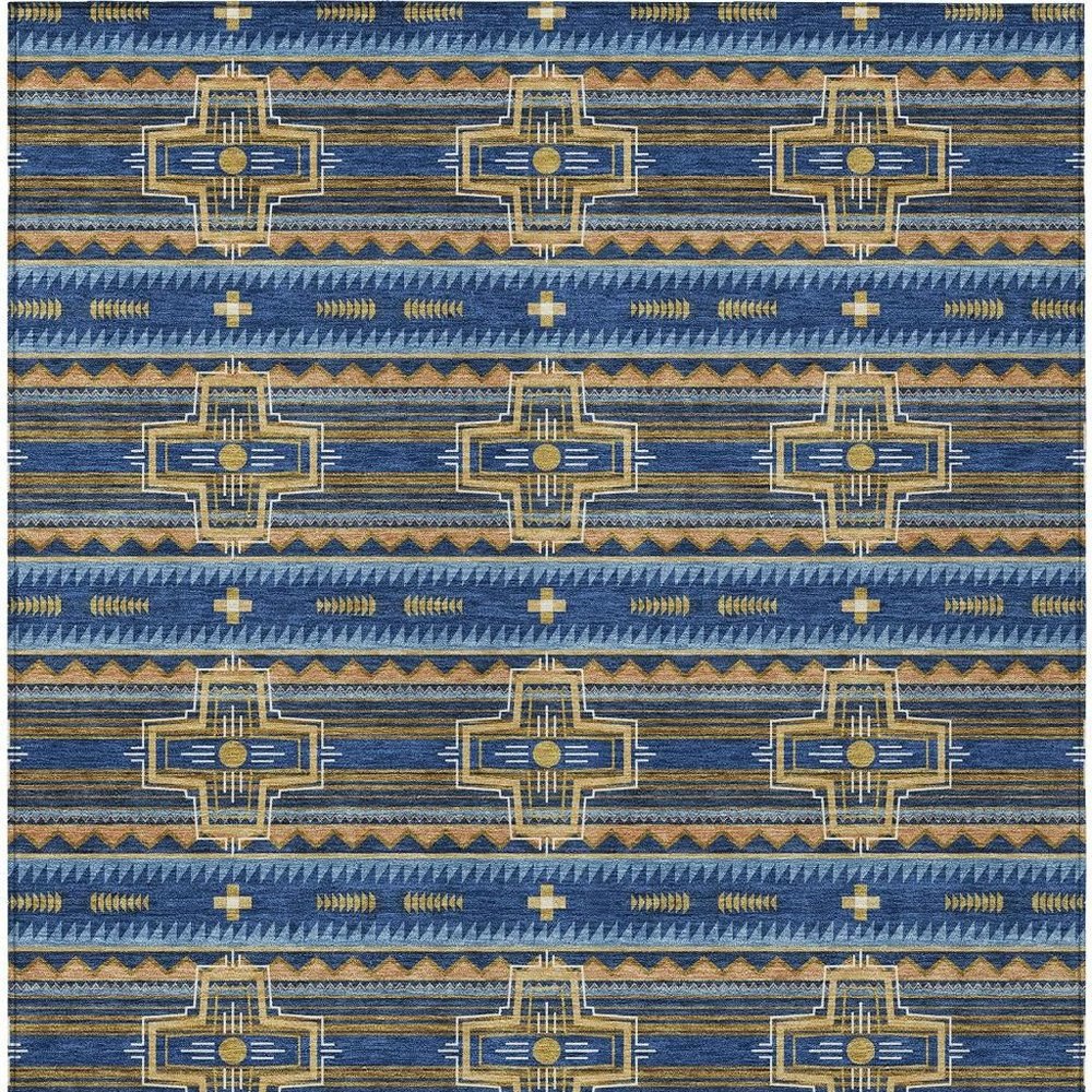 5' X 8' Navy Blue And Coral Tribal Washable Indoor Outdoor Area Rug HomeRoots
