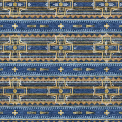5' X 8' Navy Blue And Coral Tribal Washable Indoor Outdoor Area Rug