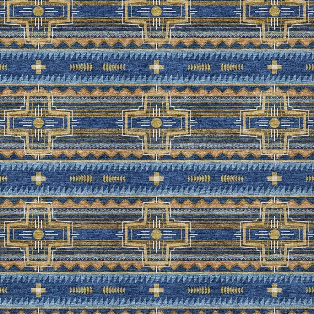 5' X 8' Navy Blue And Coral Tribal Washable Indoor Outdoor Area Rug — view 8