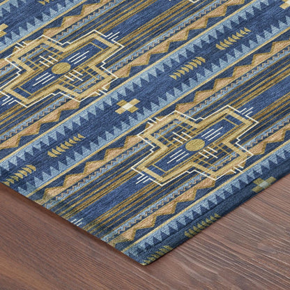 5' X 8' Navy Blue And Coral Tribal Washable Indoor Outdoor Area Rug