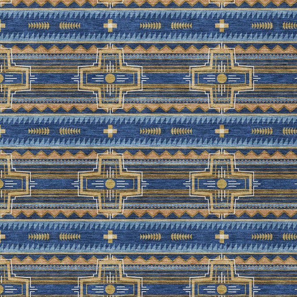 8' X 10' Navy Blue And Coral Tribal Washable Indoor Outdoor Area Rug
