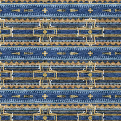 8' X 10' Navy Blue And Coral Tribal Washable Indoor Outdoor Area Rug