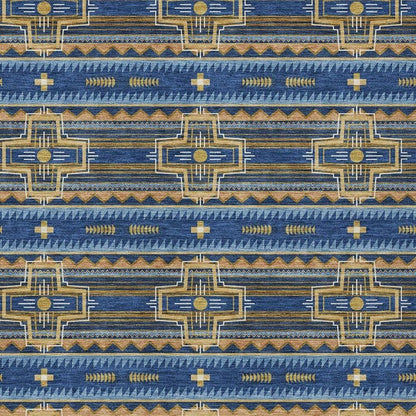 8' X 10' Navy Blue And Coral Tribal Washable Indoor Outdoor Area Rug