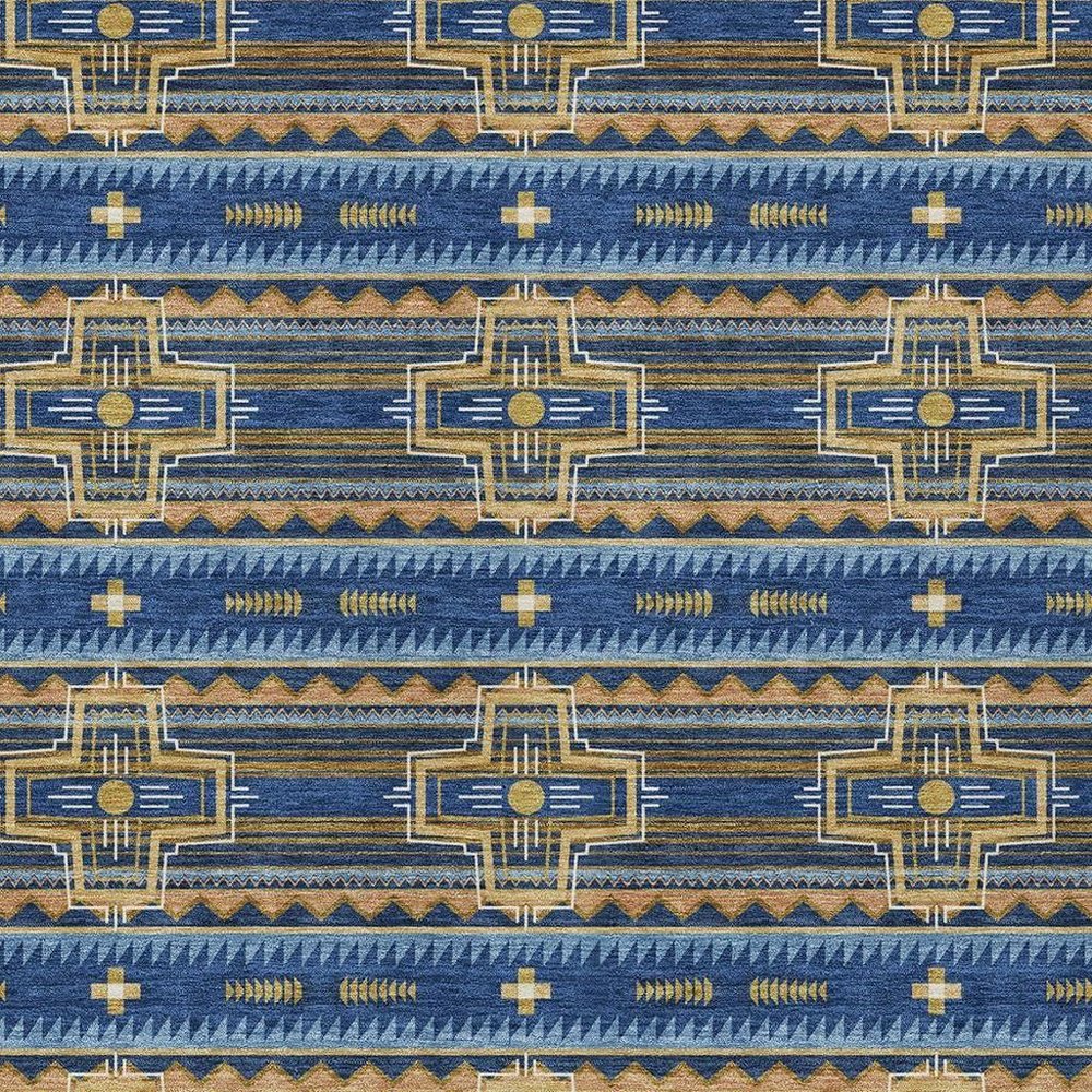 8' X 10' Navy Blue And Coral Tribal Washable Indoor Outdoor Area Rug HomeRoots