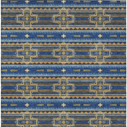 8' X 10' Navy Blue And Coral Tribal Washable Indoor Outdoor Area Rug HomeRoots