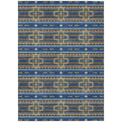 8' X 10' Navy Blue And Coral Tribal Washable Indoor Outdoor Area Rug