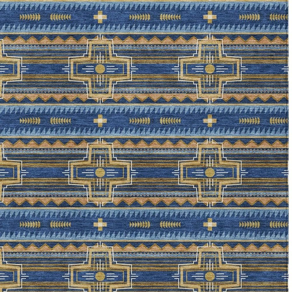 10' X 14' Navy Blue And Coral Tribal Washable Indoor Outdoor Area Rug HomeRoots