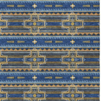10' X 14' Navy Blue And Coral Tribal Washable Indoor Outdoor Area Rug HomeRoots