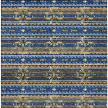 10' X 14' Navy Blue And Coral Tribal Washable Indoor Outdoor Area Rug HomeRoots