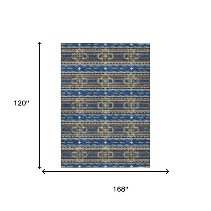 10' X 14' Navy Blue And Coral Tribal Washable Indoor Outdoor Area Rug HomeRoots