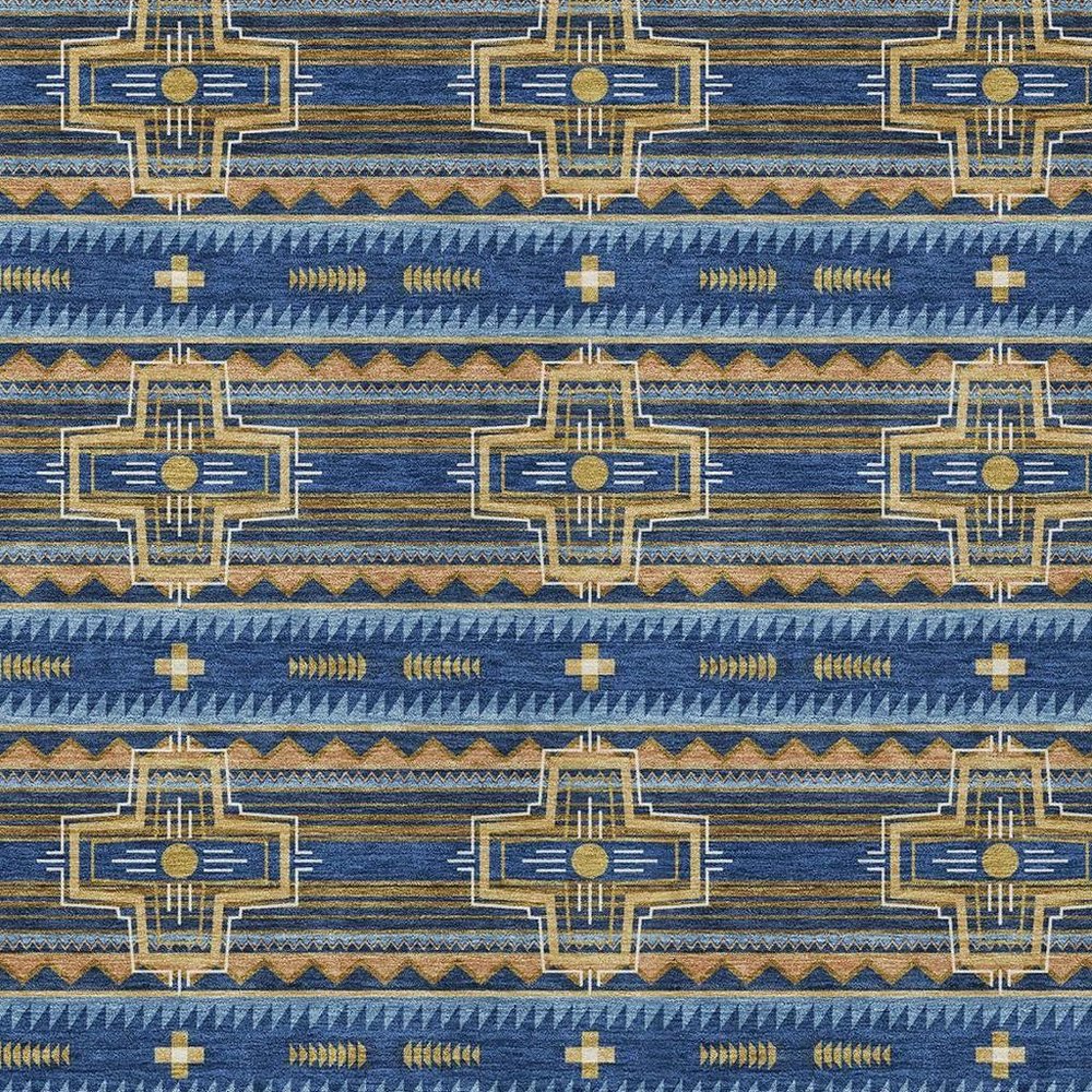 10' X 14' Navy Blue And Coral Tribal Washable Indoor Outdoor Area Rug HomeRoots