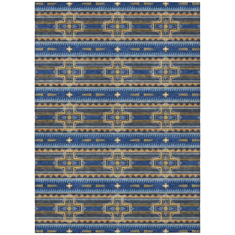 10' X 14' Navy Blue And Coral Tribal Washable Indoor Outdoor Area Rug HomeRoots