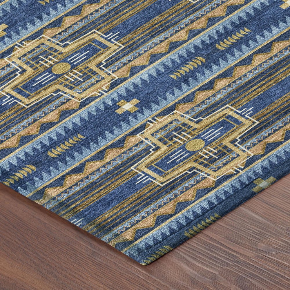 10' X 14' Navy Blue And Coral Tribal Washable Indoor Outdoor Area Rug — view 2