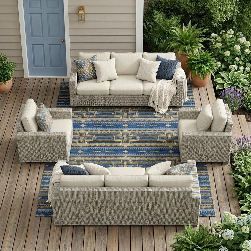10' X 14' Navy Blue And Coral Tribal Washable Indoor Outdoor Area Rug HomeRoots