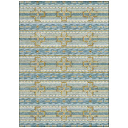 5' X 8' Teal Blue And Gold Tribal Washable Indoor Outdoor Area Rug HomeRoots