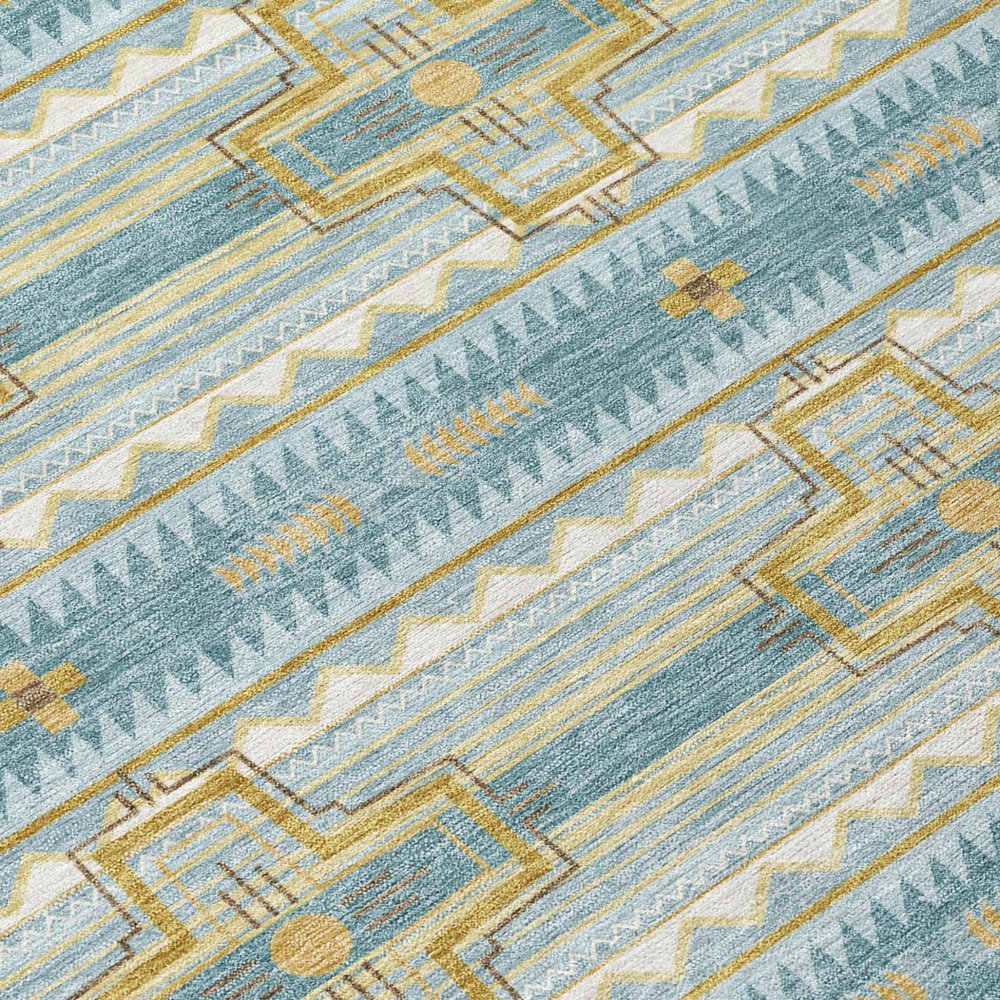 10' X 14' Teal Blue And Gold Tribal Washable Indoor Outdoor Area Rug HomeRoots