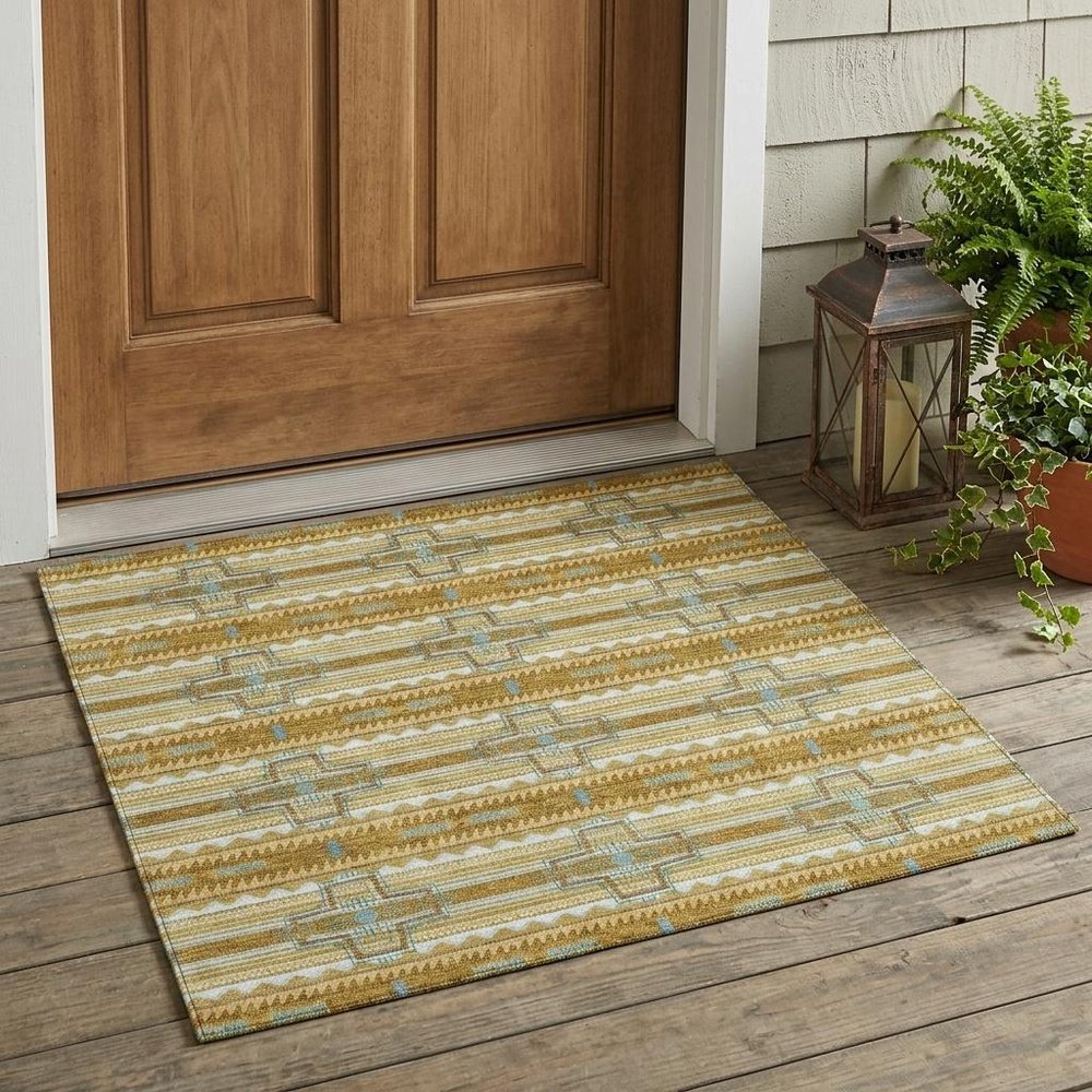 3' X 5' Walnut And Graphite Tribal Washable Indoor Outdoor Area Rug — view 7