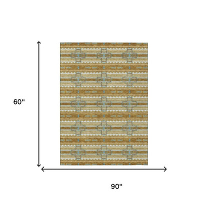5' X 8' Walnut And Graphite Tribal Washable Indoor Outdoor Area Rug HomeRoots