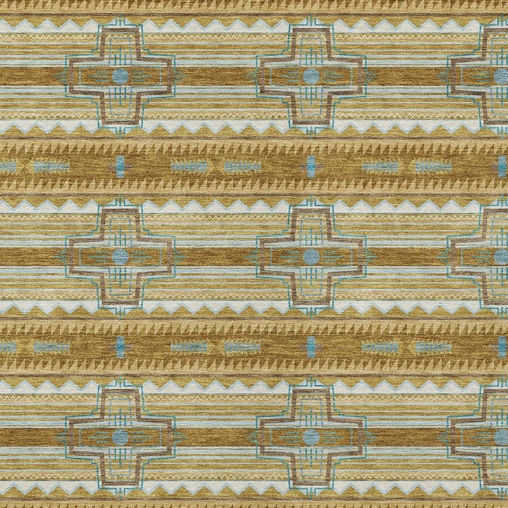 10' X 14' Walnut And Graphite Tribal Washable Indoor Outdoor Area Rug