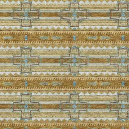 10' X 14' Walnut And Graphite Tribal Washable Indoor Outdoor Area Rug