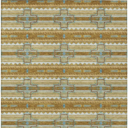 10' X 14' Walnut And Graphite Tribal Washable Indoor Outdoor Area Rug