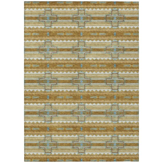 10' X 14' Walnut And Graphite Tribal Washable Indoor Outdoor Area Rug