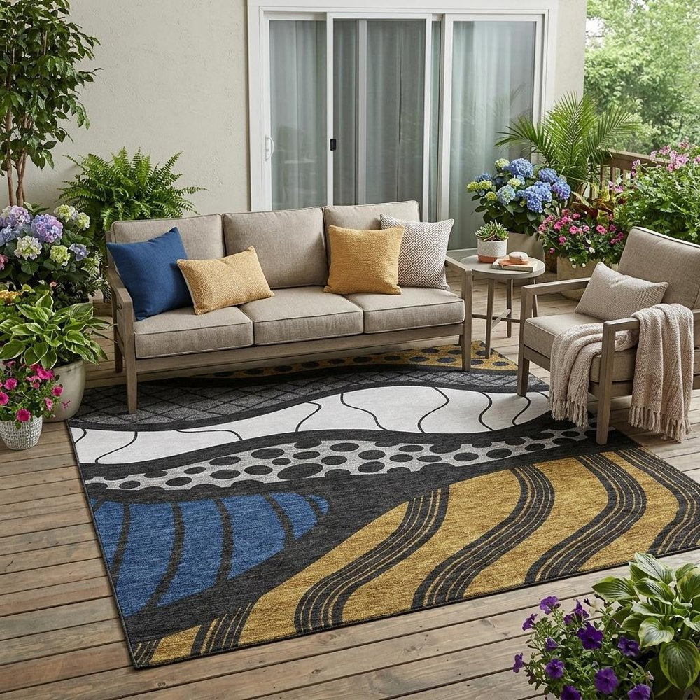 5' X 8' Black And Khaki Abstract Washable Indoor Outdoor Area Rug HomeRoots