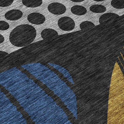 8' Black And Khaki Round Abstract Washable Indoor Outdoor Area Rug HomeRoots