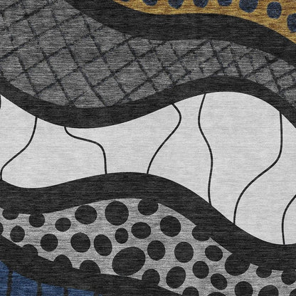 8' X 10' Black And Khaki Abstract Washable Indoor Outdoor Area Rug