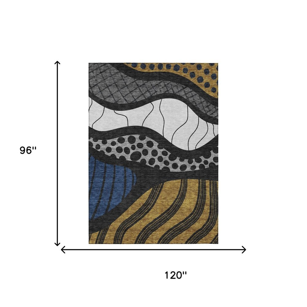 8' X 10' Black And Khaki Abstract Washable Indoor Outdoor Area Rug HomeRoots