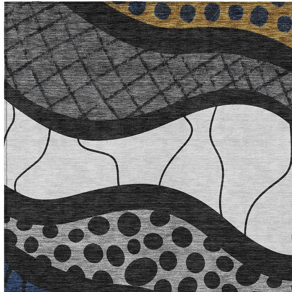 9' X 12' Black And Khaki Abstract Washable Indoor Outdoor Area Rug — view 4