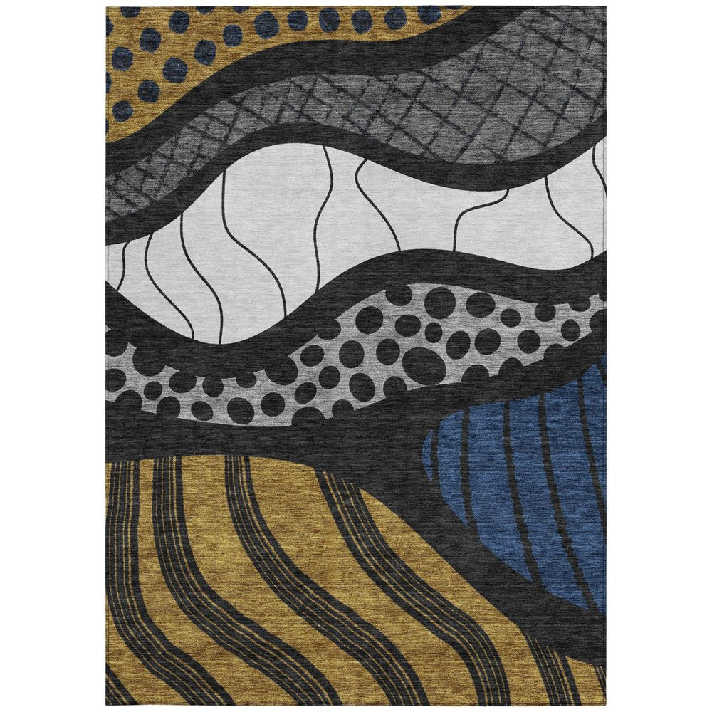 10' X 14' Black And Khaki Abstract Washable Indoor Outdoor Area Rug — view 13