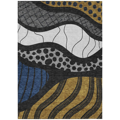 10' X 14' Black And Khaki Abstract Washable Indoor Outdoor Area Rug HomeRoots