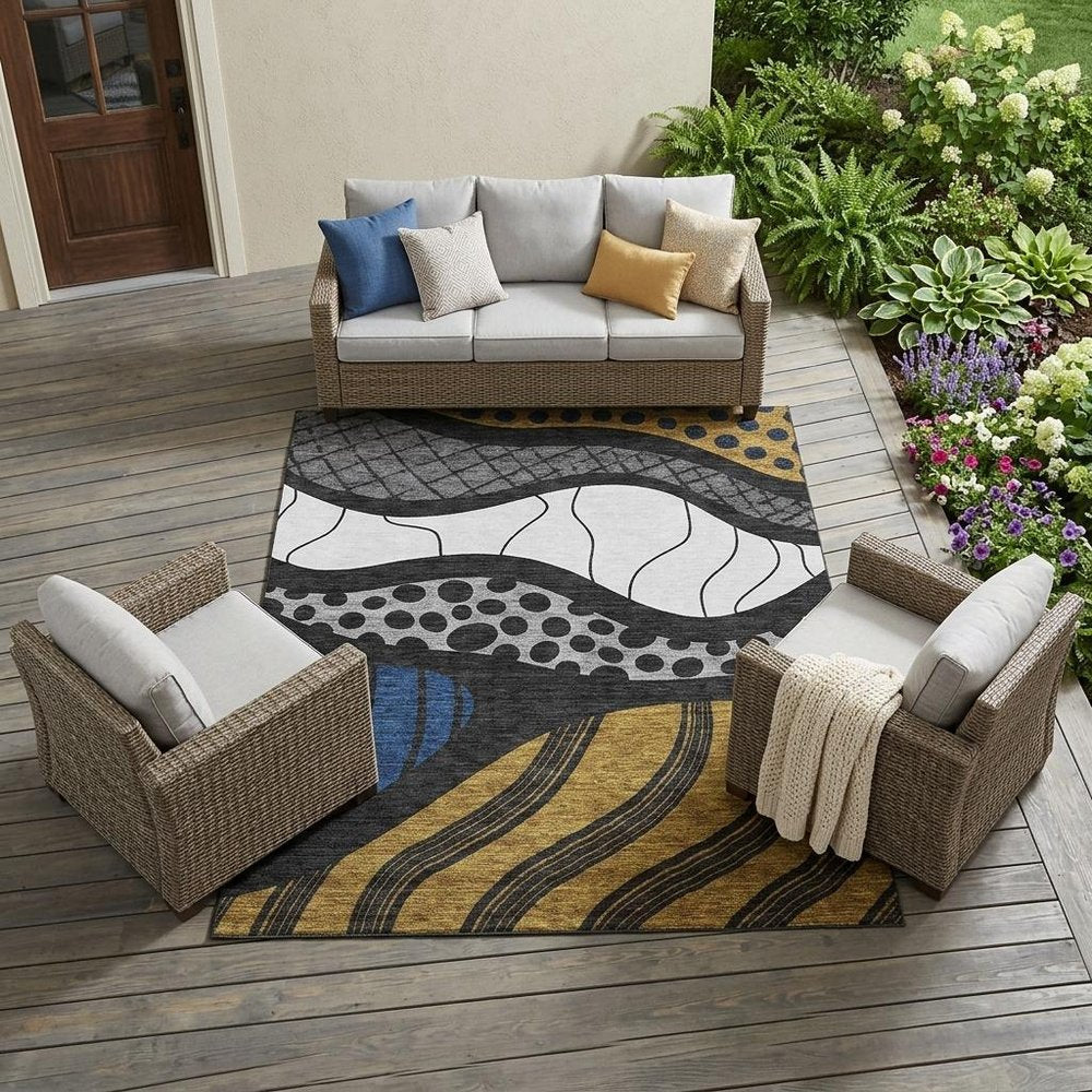 10' X 14' Black And Khaki Abstract Washable Indoor Outdoor Area Rug — view 8