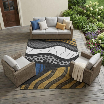 10' X 14' Black And Khaki Abstract Washable Indoor Outdoor Area Rug HomeRoots