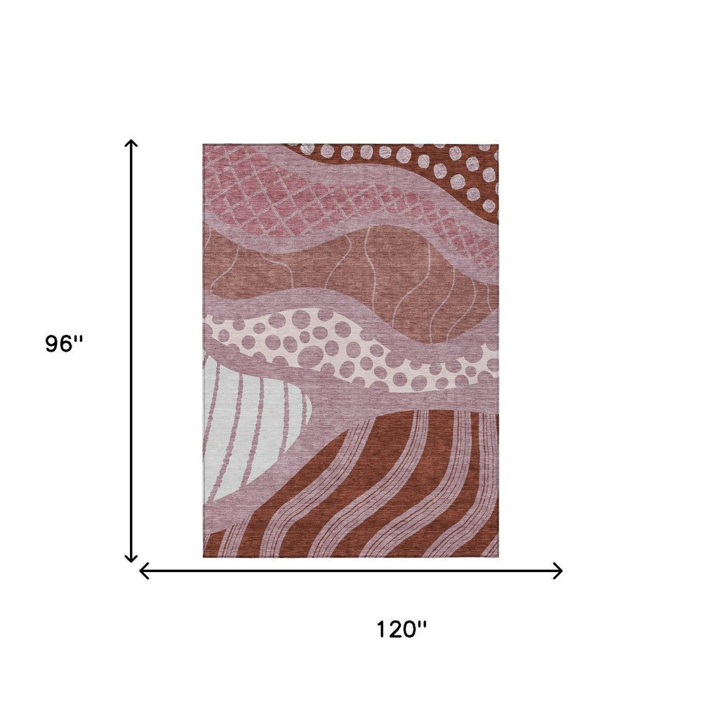 8' X 10' Blush And Brown Abstract Washable Indoor Outdoor Area Rug HomeRoots