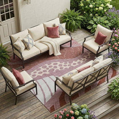 8' X 10' Blush And Brown Abstract Washable Indoor Outdoor Area Rug HomeRoots